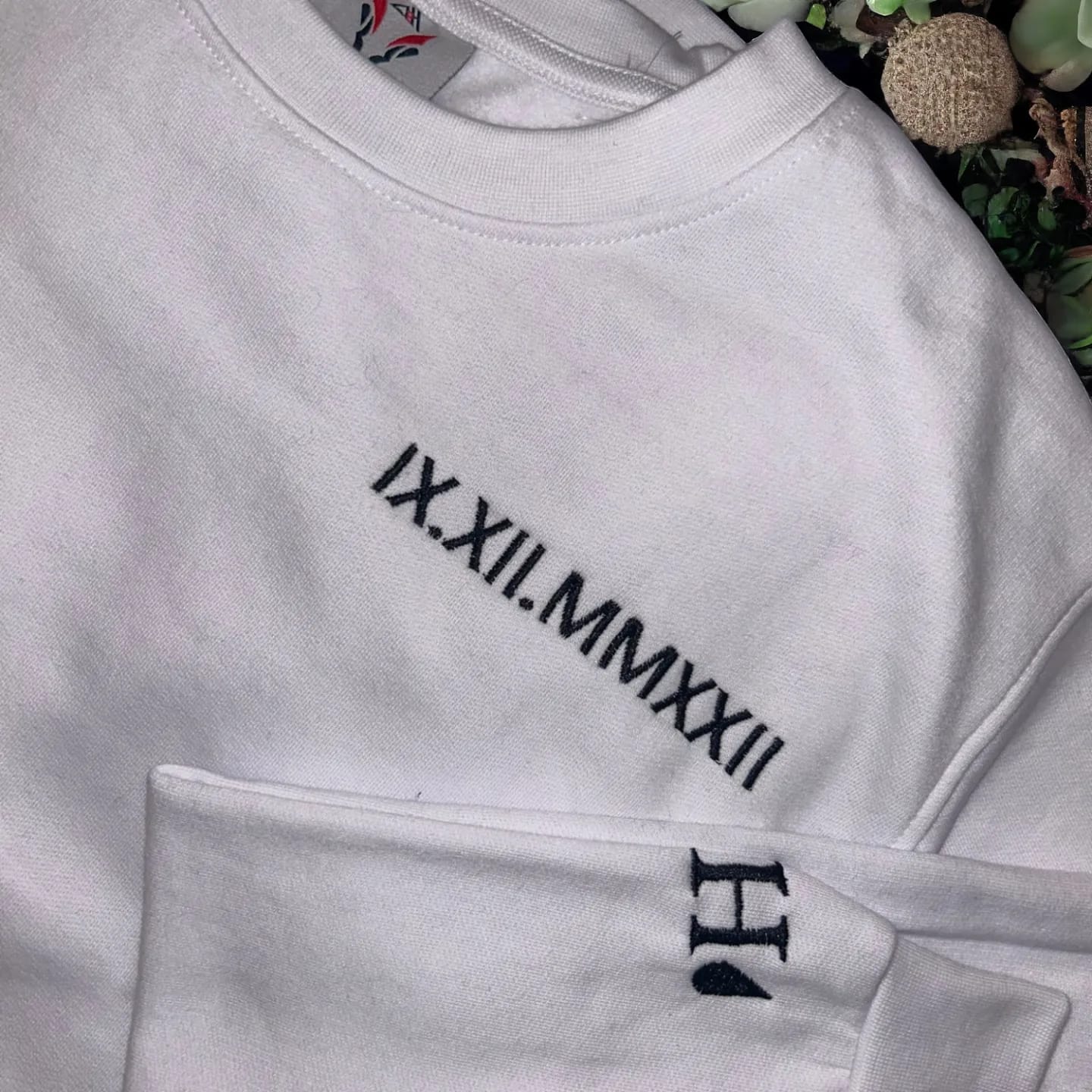 Roman Numerals & Initials on Sleeve - Couples Crewneck Sweatshirt