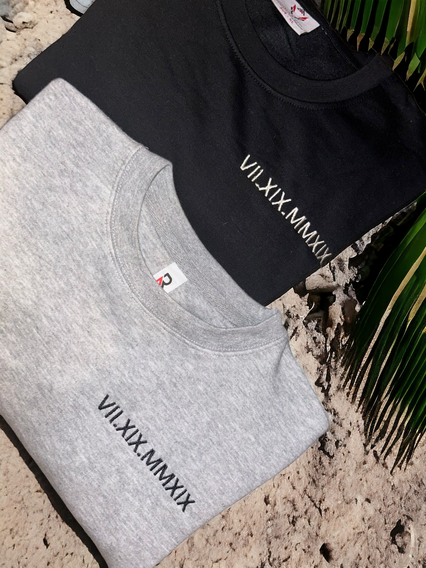 Roman Numerals & Initials on Sleeve - Couples Crewneck Sweatshirt
