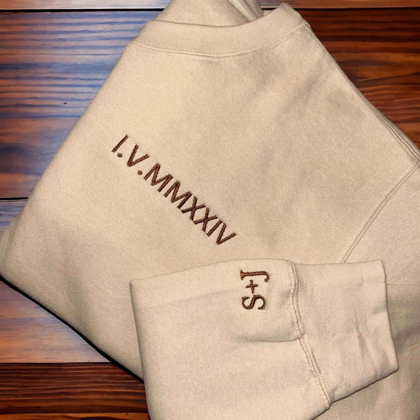 Roman Numerals & Initials on Sleeve - Couples Crewneck Sweatshirt